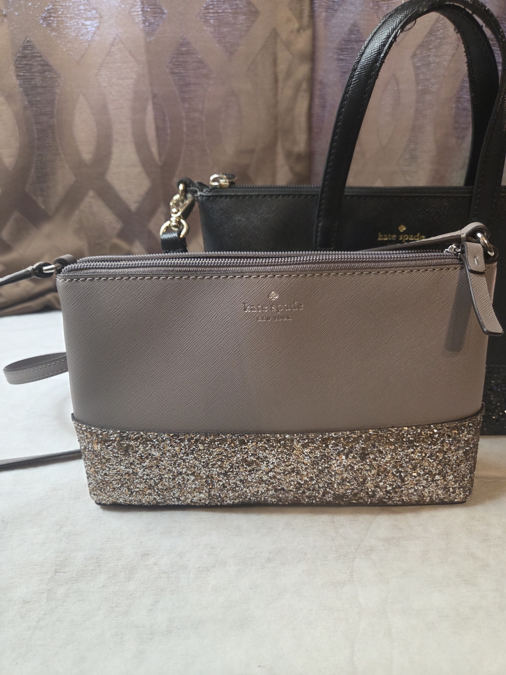 Kate Spade Black Tote & Taupe Crossbody with Glitter Trim-Lot Of 2 - Picture 2 of 13